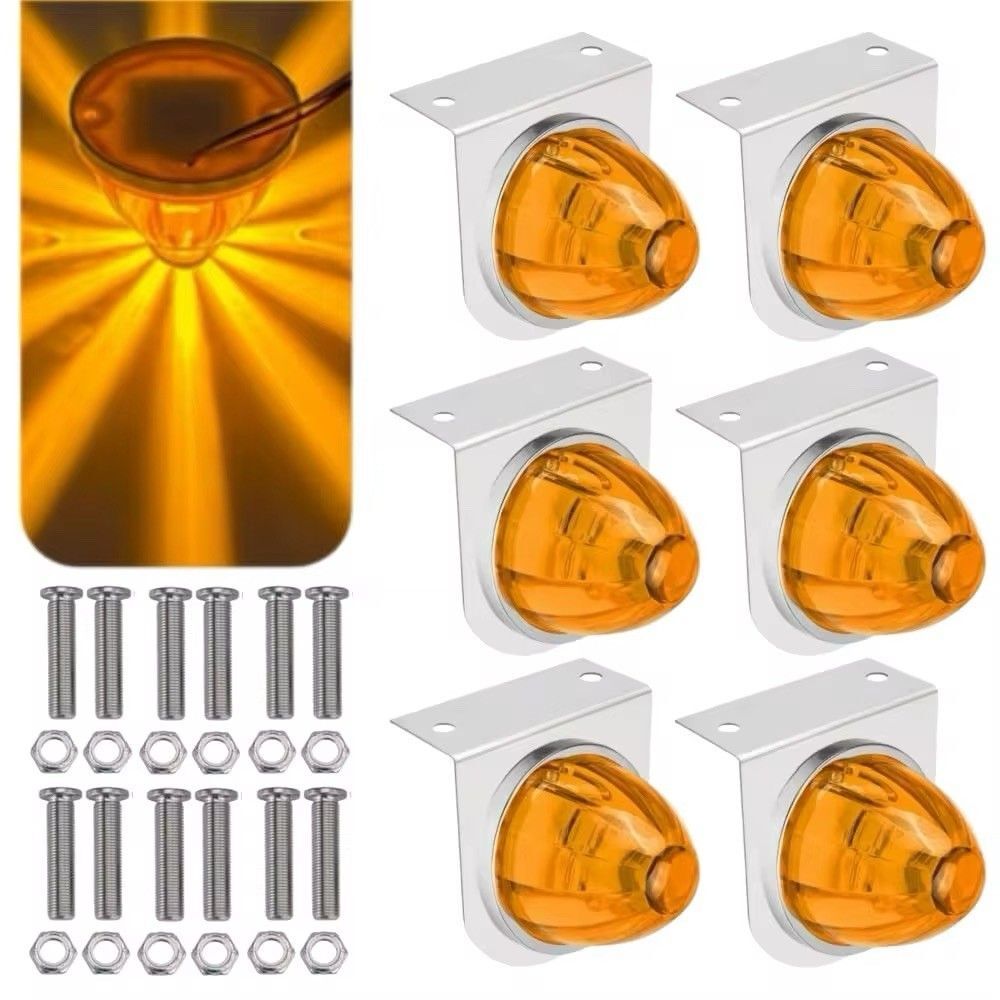 6x Amber LED Watermelon Lights with Brackets for Truck Trailer Side Marker Light